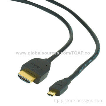 HDMI male to micro D-male black cable with gold-plated connectors